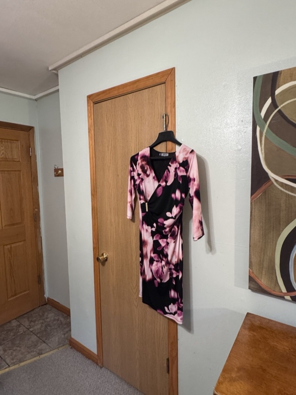 Jennifer Lopez Small w/Floral Print 3/4 Sleeve Faux Wrap V-Neck Dress - EUC
